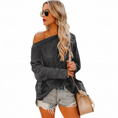 

Womens Knit Bottoming Shirt T-Shirt Shoulder Long Sleeve Loose Top