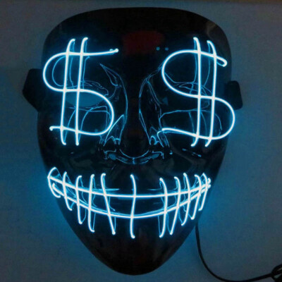 

New Hot Halloween Scary Mask Cosplay LED Costume Frightening Glowing EL Wire Light Up Mask For Festival Party Drop ship