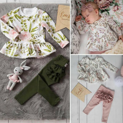 

Sweet Newborn Baby Girl Long-Sleeved Floral Top Pants Winter Outfits Clothes Set