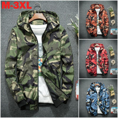 

Men Winter Hoodie Sport Gym Hooded Camo Windbreaker Coat Jacket Outwear Sweater