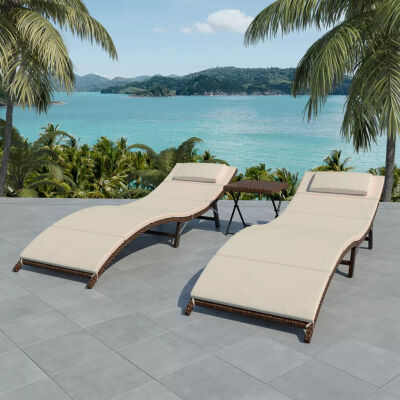 

Folding Sun Loungers 2 pcs with Table Poly Rattan Brown