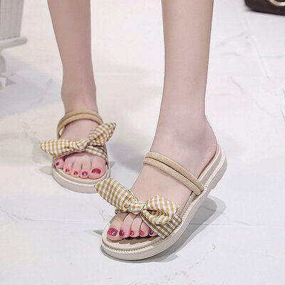 

Womens Plastic Thick-soled Anti-skid&Anti-skid Shoes with Flat-soled Sandals Butterfly-knotted Soft-soled Sandals Korean Ed