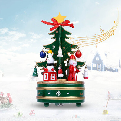 

Gobestart Merry-go-round Music Boxes Decoration Gifts Wooden Christmas Tree Xmas Toy Gift