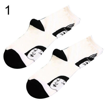 

Spring Autumn Funny Human Face Print Women Breathable Cotton Stretch Crew Socks