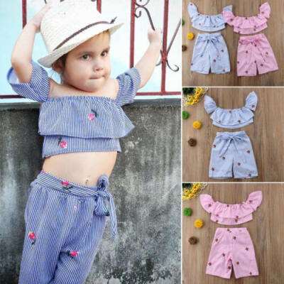 

Fashion Toddler Kid Baby Girl Outfits Off-shoulder Tops ShirtPants Clothes Set