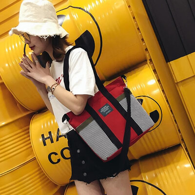 

Women Girls Canvas Shoulder Bag Striped Splice Contrast Color Large Capacity Handbag Totes Crossbody Bag