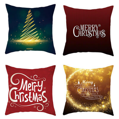 

Tailored 4PC Merry Christmas Short Plush Pillowcase Sofa Pad Set Home Decoration 18x18 In