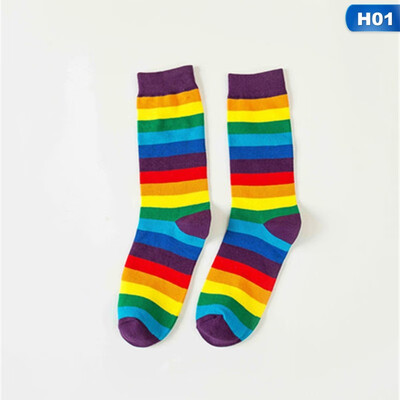 

Fashion Women Cotton Socks Rainbow Stripe Long tube socks