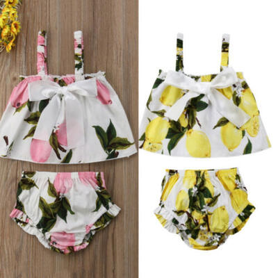 

Toddler Baby Girl Sleeveless Clothes Lemon Tops Shorts Pants Outfits Sunsuit