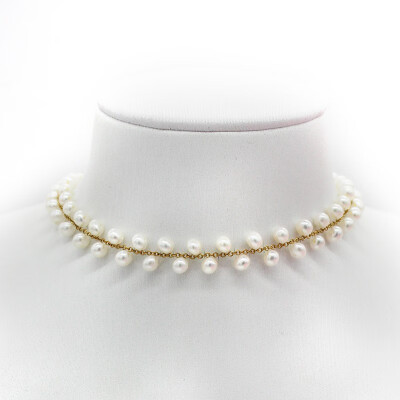 

Qingtian zhenzhu hand-woven wreath temperament princess necklace freshwater pearl 14k gold gold 16357