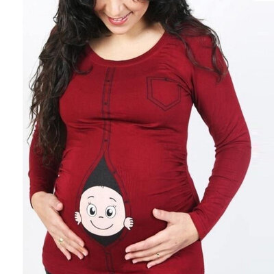 

Pregnant Maternity T Shirts Casual Pregnancy Maternity Clothes with Baby Peeking Out Funny Shirts