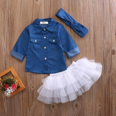 

3PCS Toddler Kids Baby Girl Clothes Set Denim Tops T-shirt Tutu Skirt Headband Outfits Summer Children Clothing Suit 0-5Y