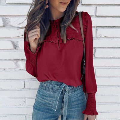 

Starmoon Women Ruffles Casual Pleated Loose Work Office Plus Size Blouse Tops T-Shirts