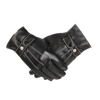 

New Arrival New Fashion Black Men Winter Leather Motorcycle Full Finger Warm Gloves Men Three Tendons Velvet Warm Gloves