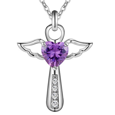 

Eye-catching Jesus Cross Love Angel Heart Wing Silver Plated Pendant Necklace
