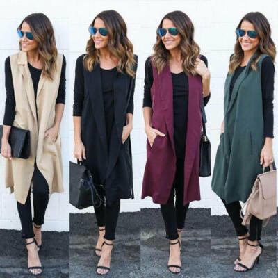 

US Women Ladies Summer Outerwear Coat Sleeveless Long Waist coat Vest Jacket