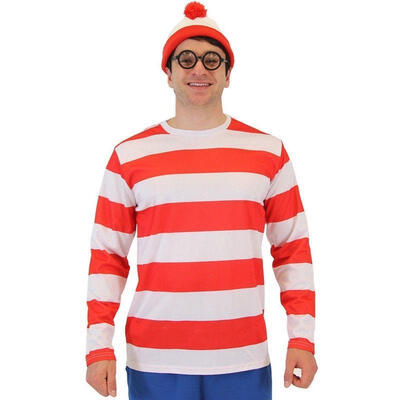 

Adult Men&39s Book Series Where&39s Waldo Red&White DELUXE Costume T shirt Tops