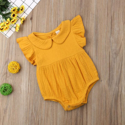 

Newborn Baby Girls Ruffles Sleeve Romper Cotton Solid Princess Jumpsuit Outfits