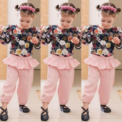 

US Newborn Kids Baby Girl Flower Tops Ruffle Pants Leggings 2Pcs Outfits Clothes