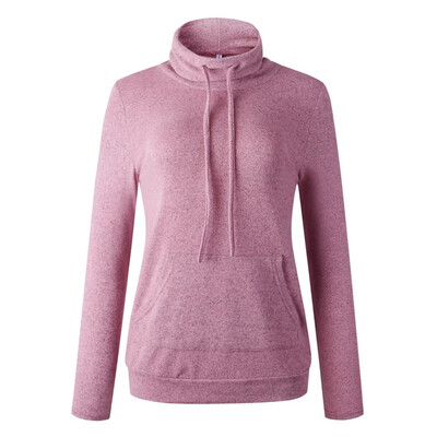 

Fashion Turtleneck Pocket Tether Women Hoodies Sweatshirts Loose Casual Long Sleeve Hooded Pullover Tops