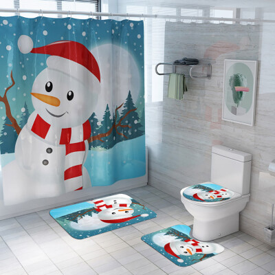 

Siaonvr 4PCS Non Slip Toilet Polyester Cover Mat Set Bathroom Shower Curtain