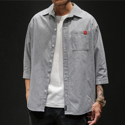 

Tailored Mens New Style Fashion Retro Short Sleeve Shirt Comfortable Stripe Shirt