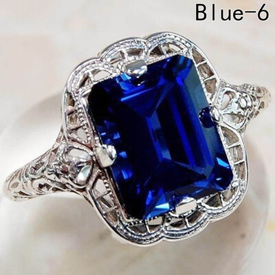 

4 Colors 2CT Blue Sapphire 925 Solid Genuine Sterling Silver Art Deco Filigree Ring Wedding Ring Lover Gifts Sz 6-10