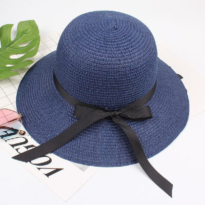 

Summer Women Straw Hat Ribbon Bow Wide Brim Sun Beach Cap Holiday Fedora Trilby Hat