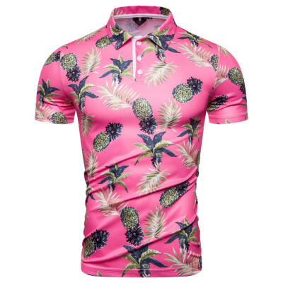 

Tailored Men Summer Slim Loose Hawaii Short Sleeve Printed Turn-down Collar T-shirt Tops