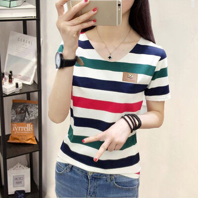 

Plus Size -2XL WJ Summer T Shirt Women Striped New Arrivals Fashion Printed T-shirt Woman Tee Tops Casual Female T-shirts F6