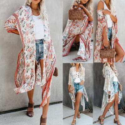 

Women Floral Crochet Summer Beach Bikini Cover Up Long Swimwear Bathing Suit