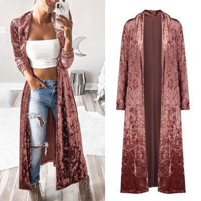 

Womens Long Coats Lapel Cardigan Single Breasted Casual Shiny Jacket Outwear