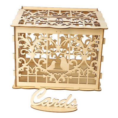 

DIY Wooden Wedding Card Box with Lock&Card Sign Rustic Hollow Gift Card Holder for Reception Wedding Anniversary Party Decorat