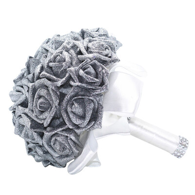 

Gobestart Crystal Roses Pearl Bridesmaid Wedding Bouquet Bridal Artificial Silk Flowers De