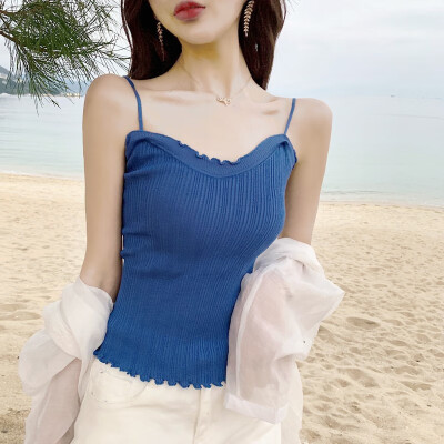 

Womens Sexy Solid Ruffles Knitted Camisole