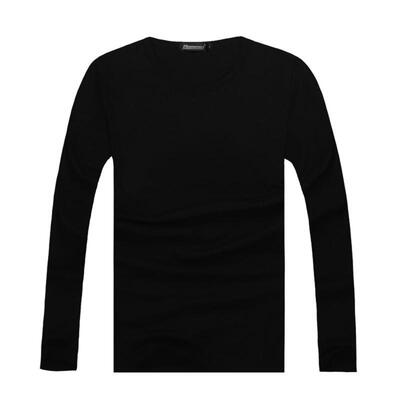 

New Mens T-shirt Solid Color Round Neck Long-sleeved Korean Fashion Slim T-shirt