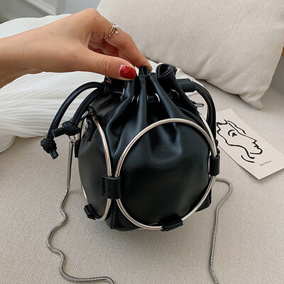 

Tailored Women Circle Pure Color Leather Crossbody Bag Chain Shoulder Bag Bucket Bags