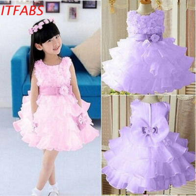 

UK Cute Kids Baby Girls Party Sleeveless Dress Wedding Birthday Princess Dress