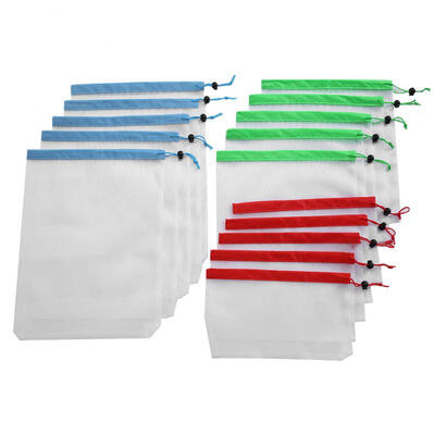 

Greensen 15pcs 3 Sized Drawstring Mesh Bags Reusable Sundries Toy Fruit Vegetable Storage Punch