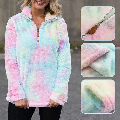 

Gobestart Womens Colorful Artificial Wool Collar Long Sleeved Zipper Jacket