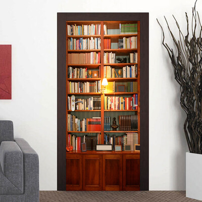 

〖Follure〗3D Sticker Door Wall Fridge Sticker Wrap Mural Scene Retro Bookcase Adhesive