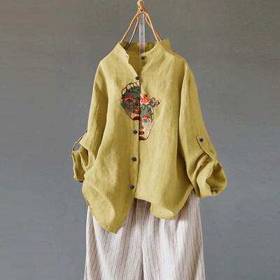 

Roseonmyhand Womens Cotton&Linen Plus Size Vintage Embroidery Casual Blouse Tops