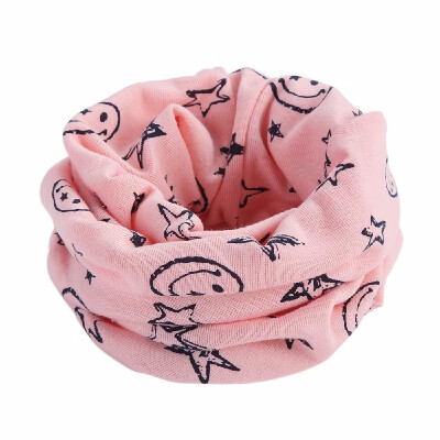 

Children Warm Cotton Scarf O Ring Shawl Neckerchief Boy Girl Circle Loop Cartoon Smile Face Star Pattern Neck Warmer