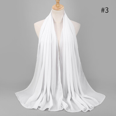 

Elegant style ladies monochrome lace stitching scarf supply source pearl chiffon scarf Muslim MSL037