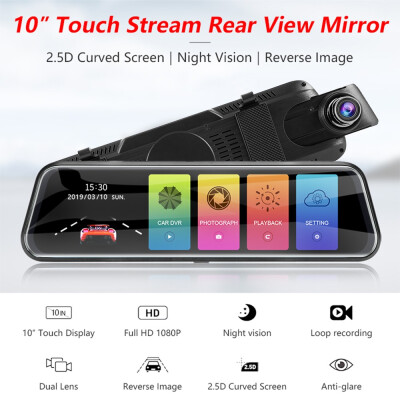 

10 1080P Dual Lens Touch Screen Car DVR Rearview Mirror Dash Cam Stream