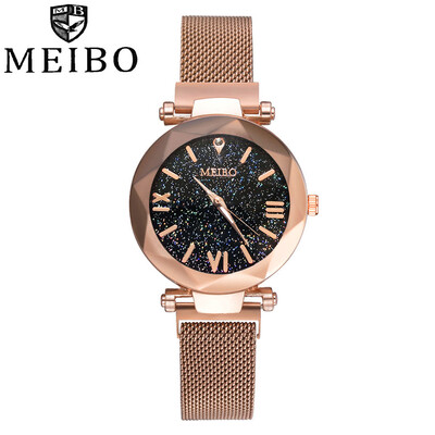 

Gobestart MEIBO Quartz Stainless Steel Band Magnet Buckle Starry Sky Analog Wrist Watch