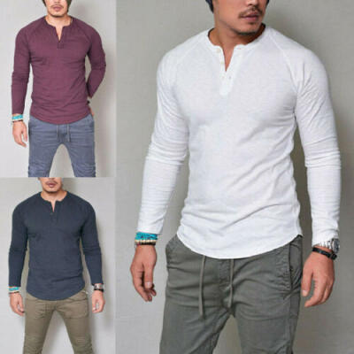 

Mens Slim Fit V Neck Long Sleeve Muscle Tee Shirts Casual T-shirt Tops Blouse