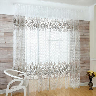 

Flower Offset Printing Sheer Yarn Tulle Voile Curtain Panel Window Screen