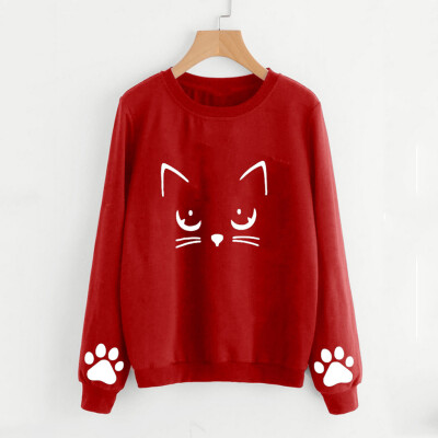 

Nomeni Women Autumn And Winter Cat Weater Round Neck Long Sleeve Regular Blouse BUL