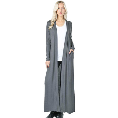 

Toponeto Women Full Length Maxi Cardigan Casual Open Front Solid Long Sleeve Pocket Coat